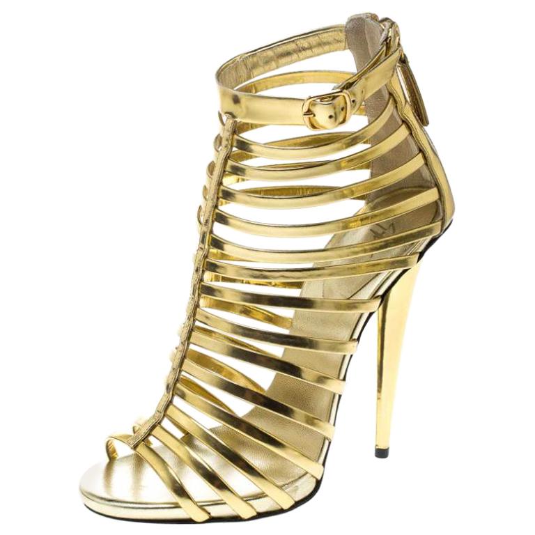 Giuseppe Zanotti Gold Leather Gladiator Peep Toe Sandals Size 37