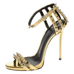 Giuseppe Zanotti Gold Metallic Spike Leather Ankle Strap Sandals Size 39