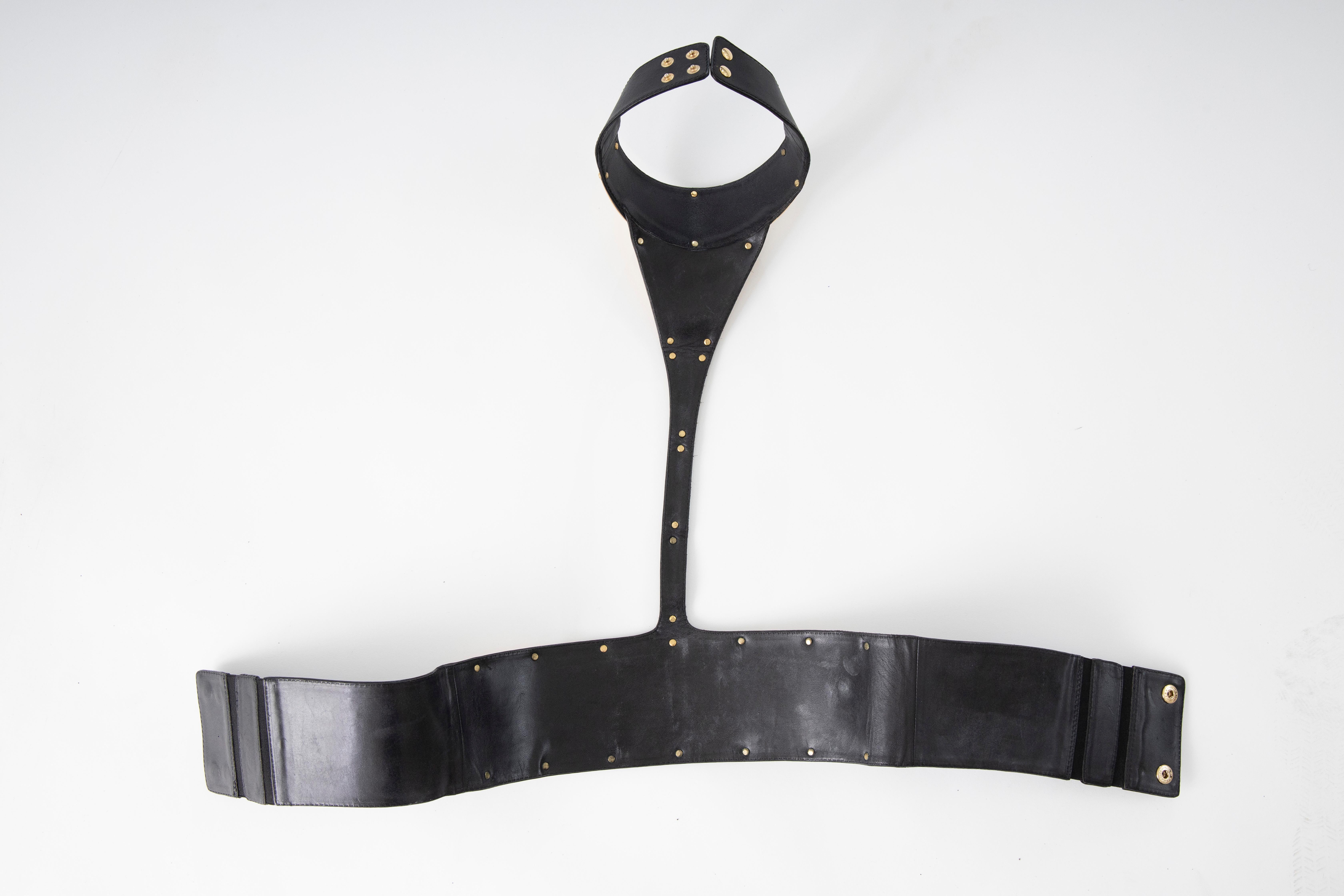 Women's Giuseppe Zanotti Gold Plated Metal Plates & Black Leather Harness, Fall 2011