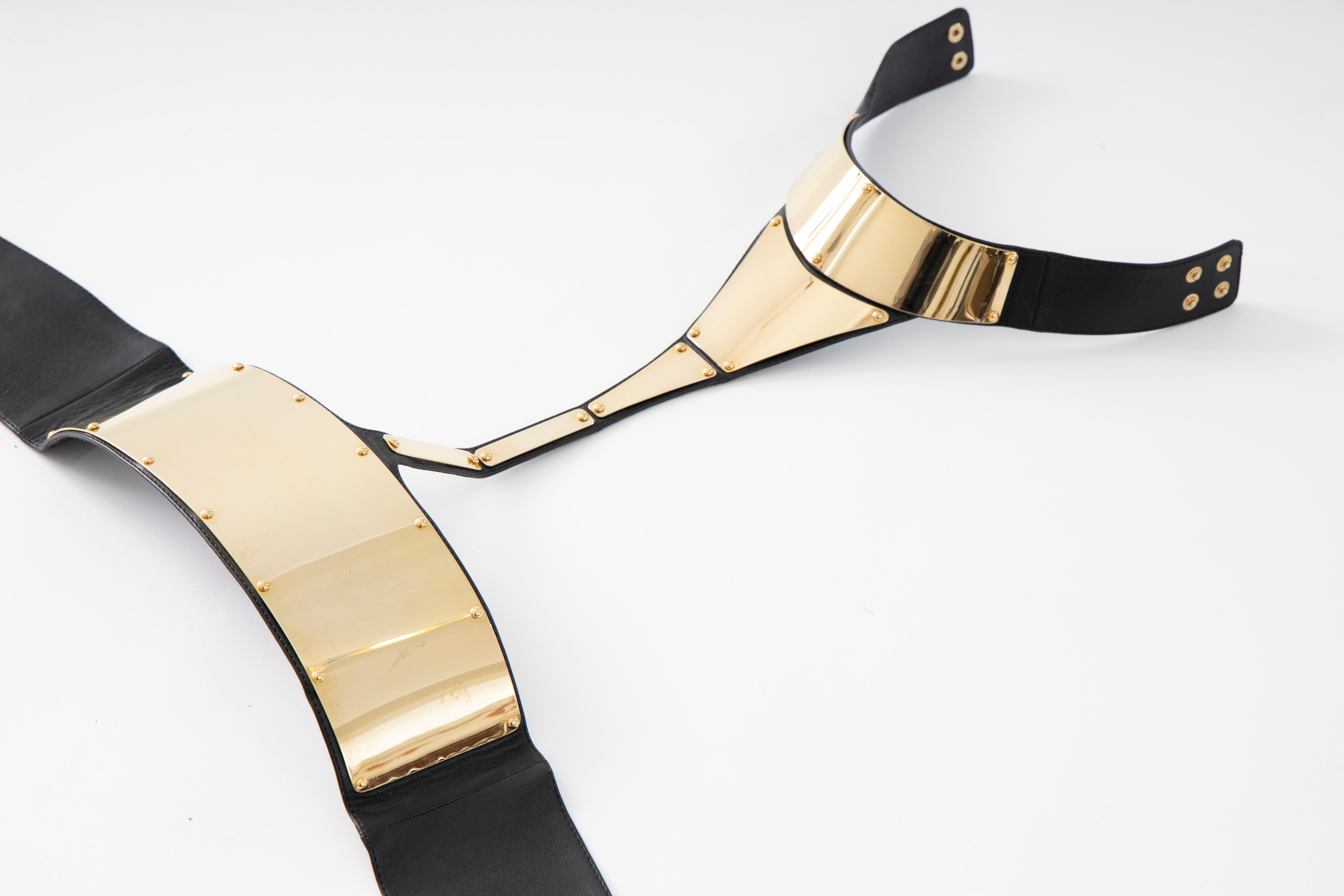 Giuseppe Zanotti Gold Plated Metal Plates & Black Leather Harness, Fall 2011 3