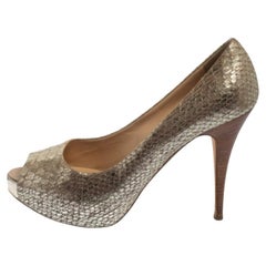 Giuseppe Zanotti Gold Python Embossed Leather Peep Toe Platform Pumps Size 39.5