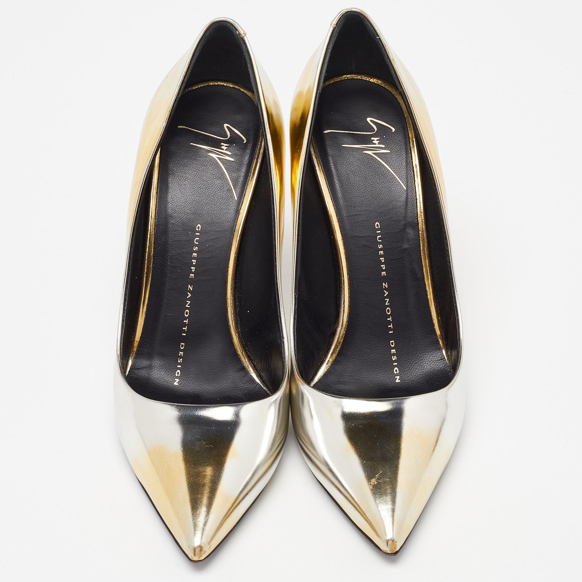 Beige Giuseppe Zanotti Oro/Argento Pelle Punta Punta Pompe Taglia 35 in vendita