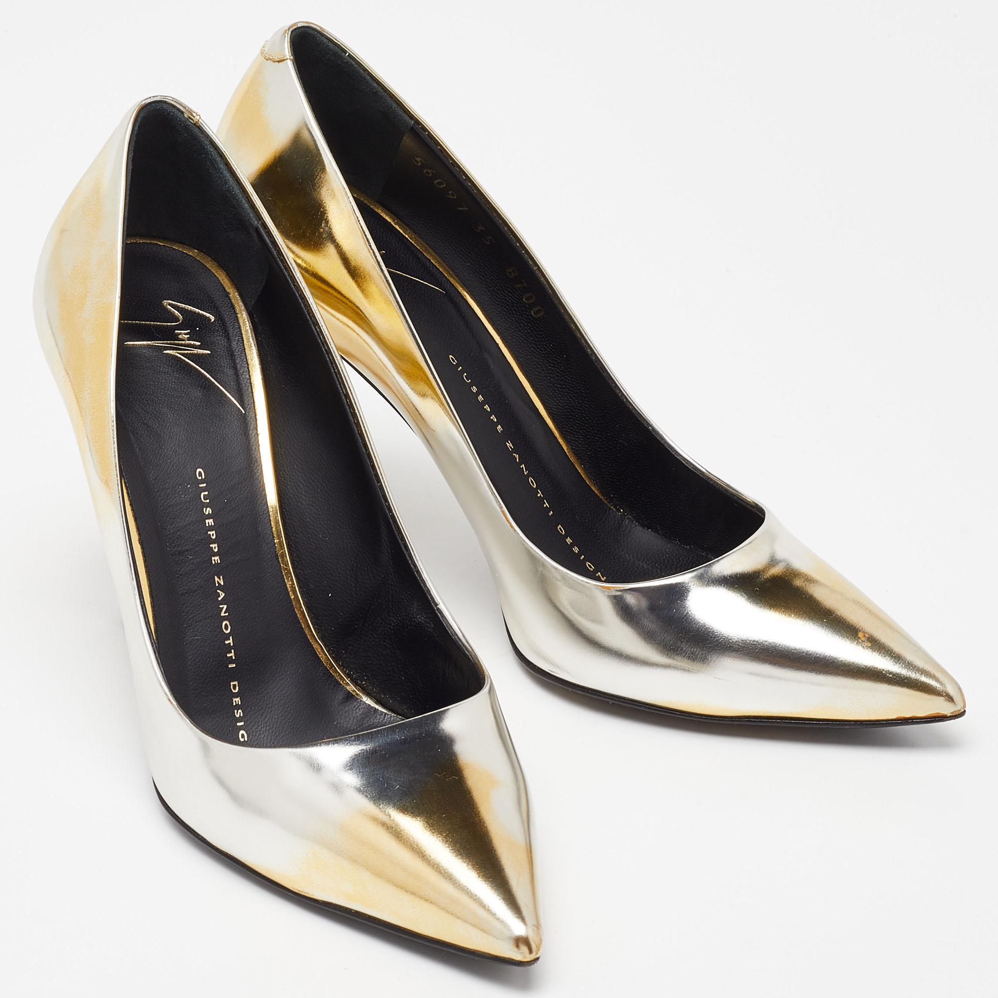 Giuseppe Zanotti Oro/Argento Pelle Punta Punta Pompe Taglia 35 In condizioni buone in vendita a Dubai, Al Qouz 2