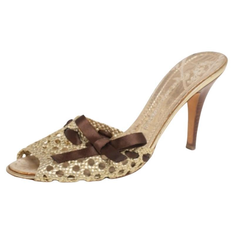 Giuseppe Zanotti Gold Woven Leather Slide Sandals Size 41