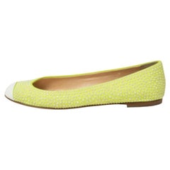 Giuseppe Zanotti Green Glitter Crystal Embellished Ballet Flats Size 37.5