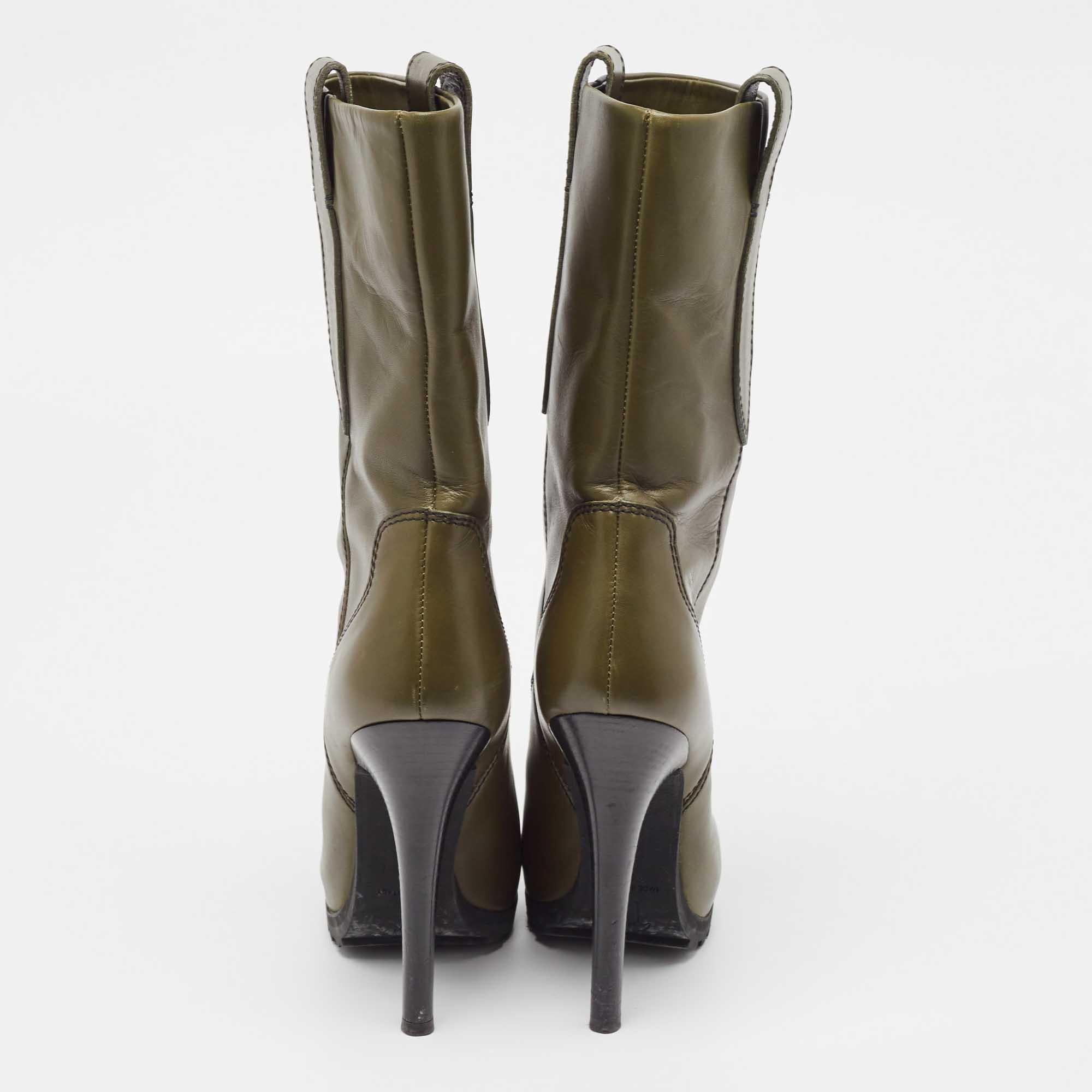 Women's Giuseppe Zanotti Green Leather Ankle Boots Size 38 For Sale