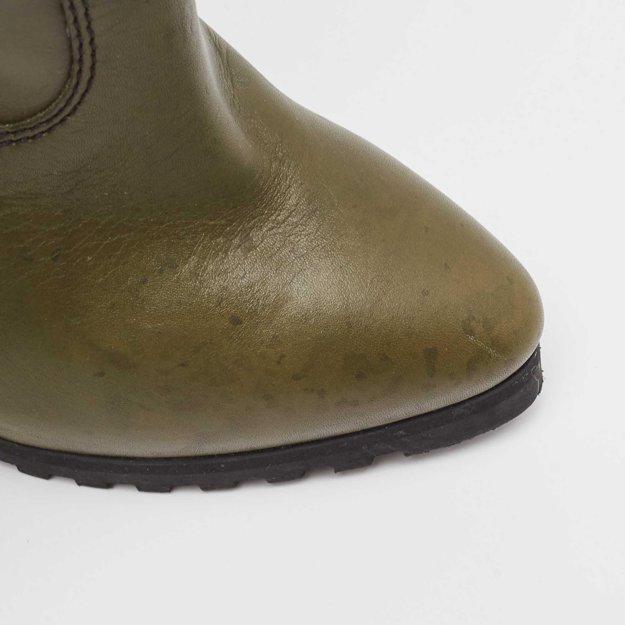 Giuseppe Zanotti Green Leather Ankle Boots Size 38 For Sale 2