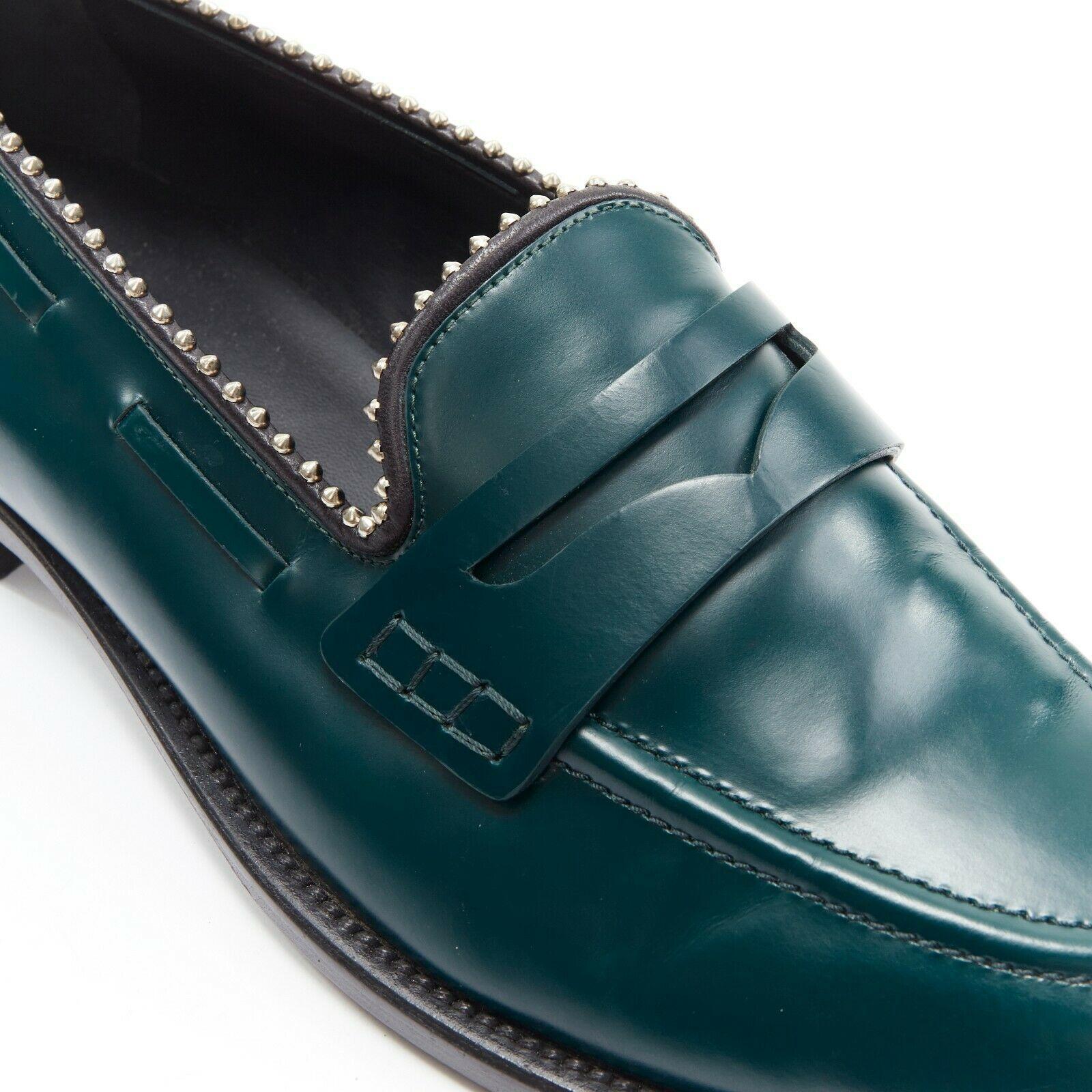 Men's GIUSEPPE ZANOTTI green leather silver stud trimmed penny loafer EU44