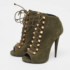Giuseppe Zanotti Green Nubuck Ankle Boots Size 37.5