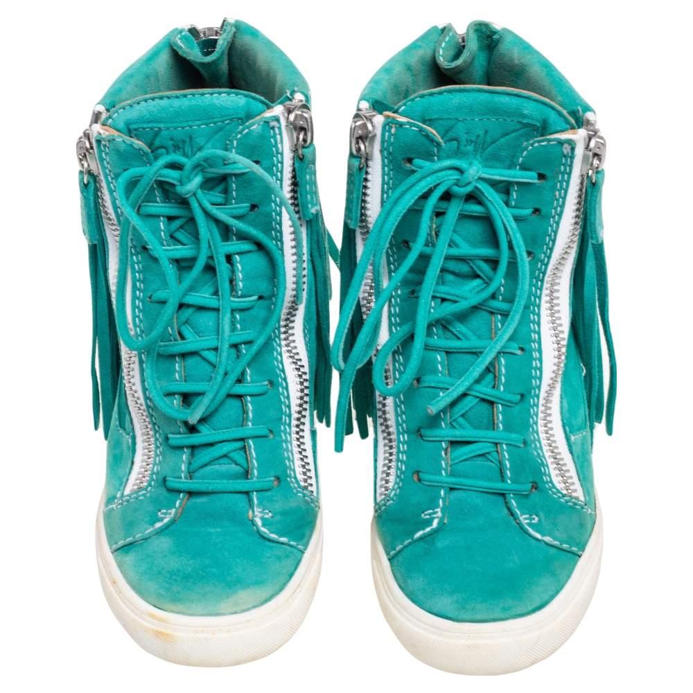 Giuseppe Zanotti Green Suede High Top Wedge Sneakers Size 37 In Excellent Condition In Dubai, Al Qouz 2