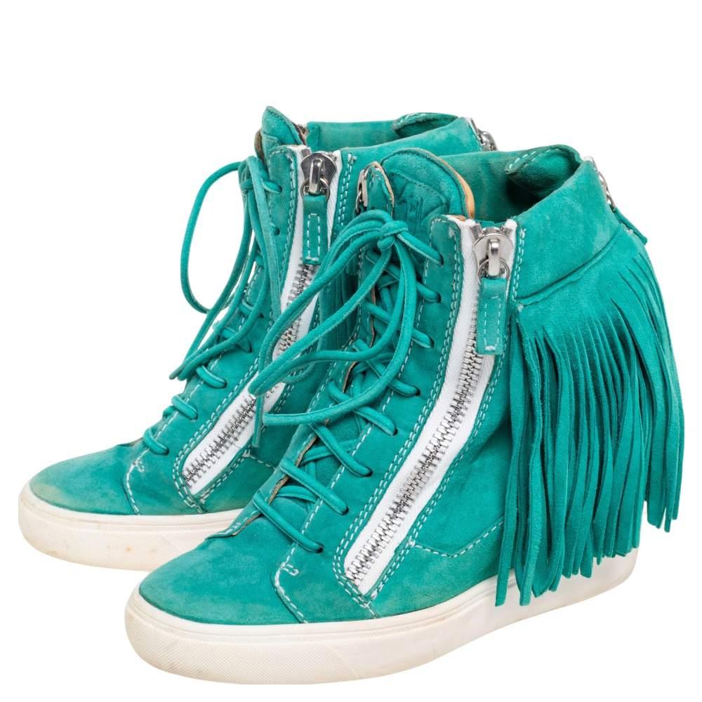 Women's Giuseppe Zanotti Green Suede High Top Wedge Sneakers Size 37