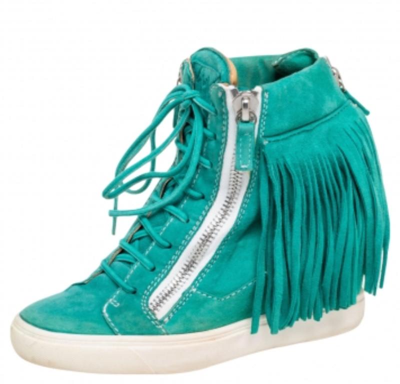 Giuseppe Zanotti Green Suede High Top Wedge Sneakers Size 37 1