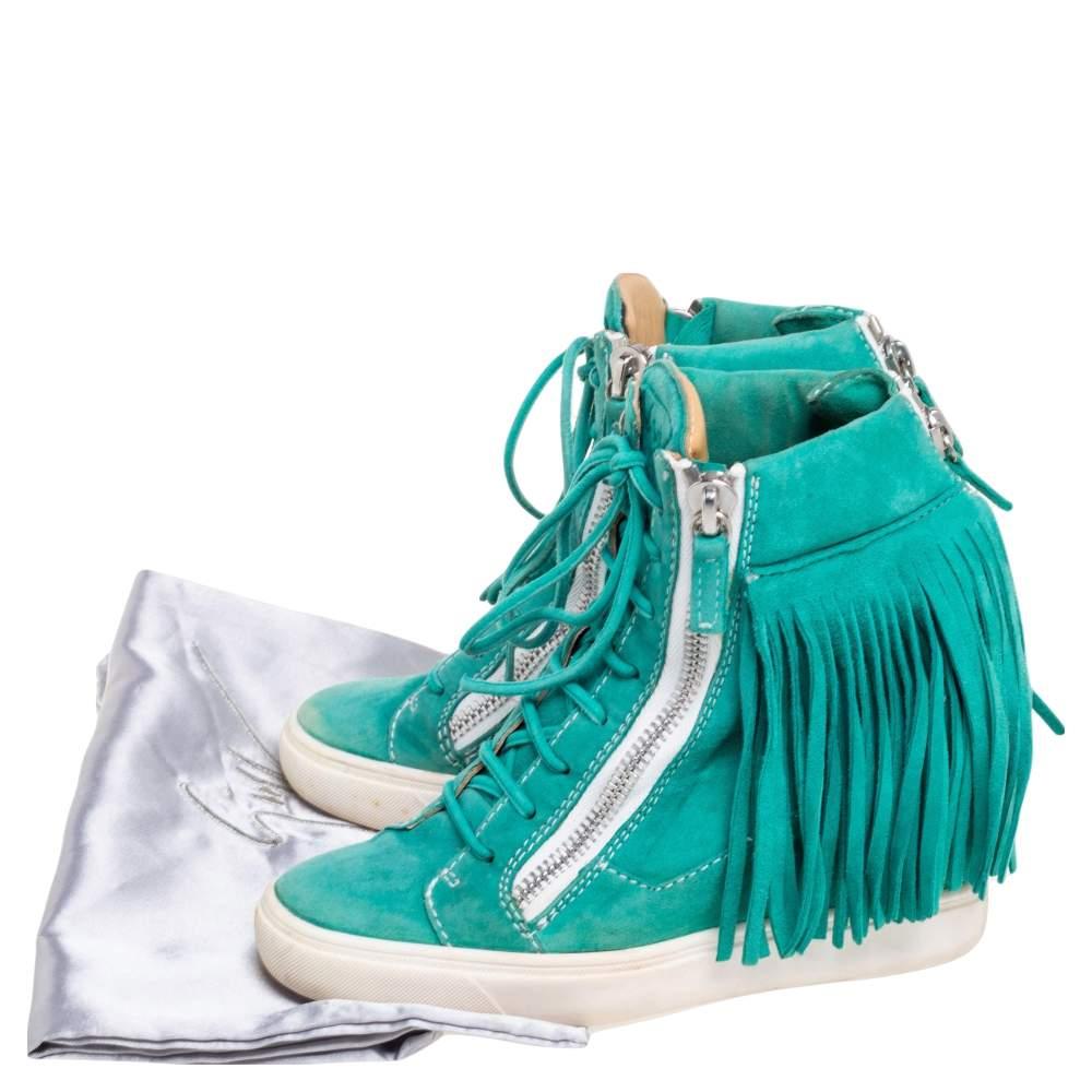 Giuseppe Zanotti Green Suede High Top Wedge Sneakers Size 37 4