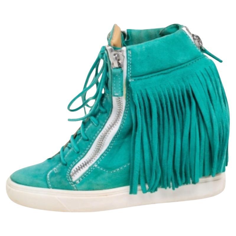 Giuseppe Zanotti Grüne hochhackige Keil-Turnschuhe aus Wildleder Größe 37
