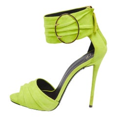 Giuseppe Zanotti Green Suede Open Toe Ankle Cuff Sandals Size 37.5