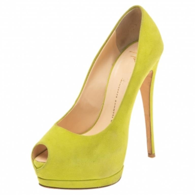 Giuseppe Zanotti Green Suede Sharon Peep-Toe Platform Pumps Size 38 2