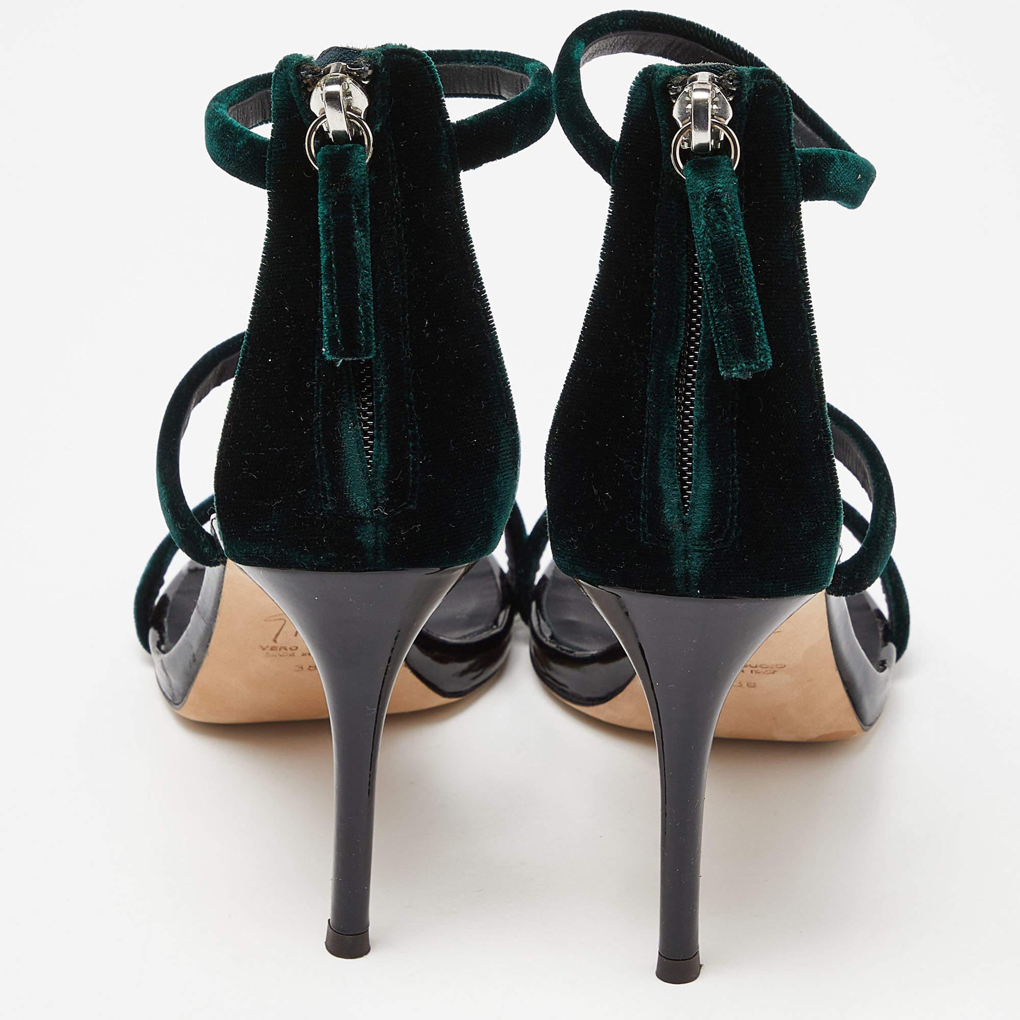 Giuseppe Zanotti Green Velvet Harmony Ankle Strap Sandals Size 38 For Sale 2