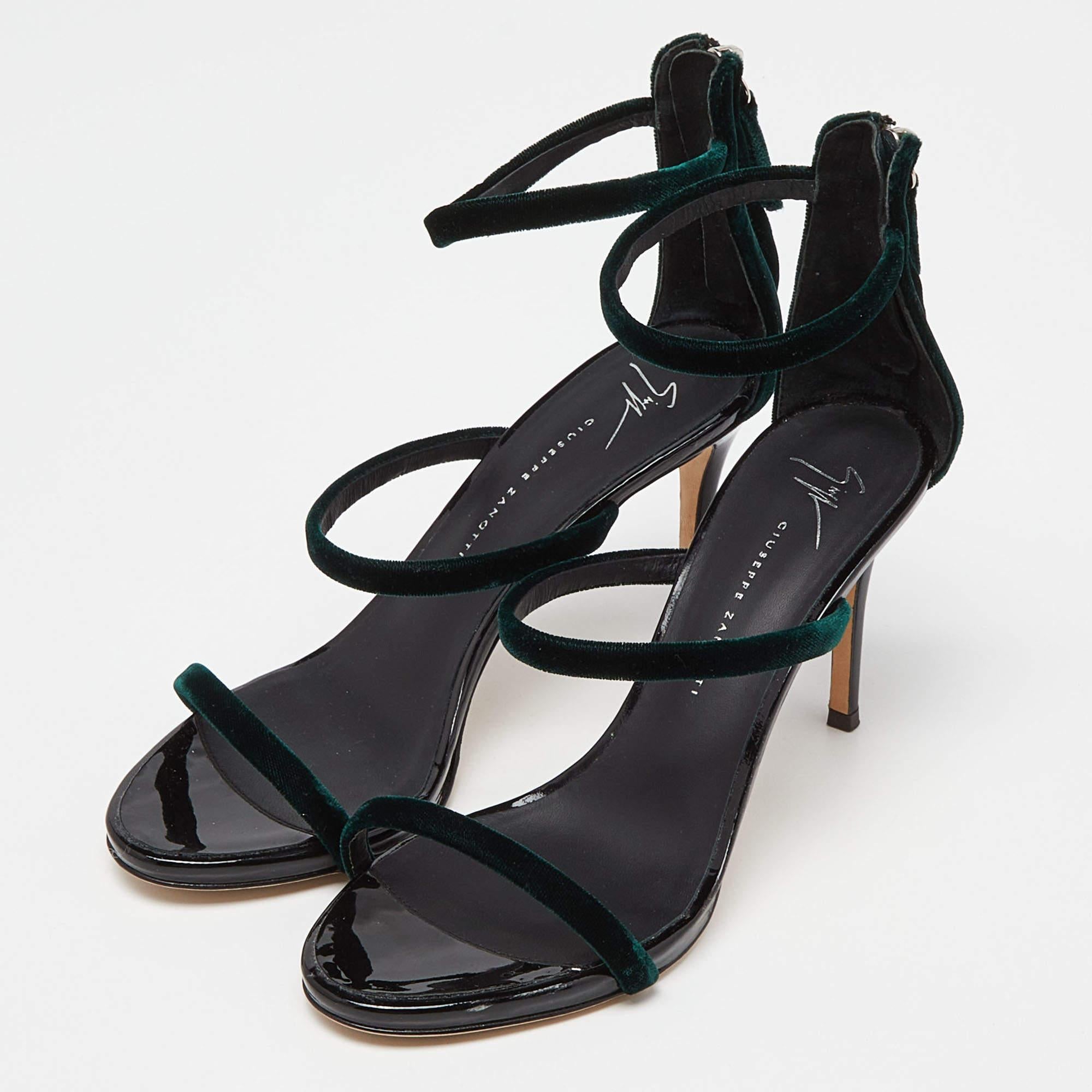 Giuseppe Zanotti Green Velvet Harmony Ankle Strap Sandals Size 38 For Sale 3