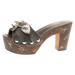 Giuseppe Zanotti Grey Canvas Eagle Embellished Saboot Platform Slides Size 38.5