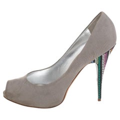 Giuseppe Zanotti Grey Fabric  Peep Toe Pumps Size 39