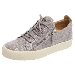 Giuseppe Zanotti Grey Glitter Double Zip Low Top Sneakers Size 41