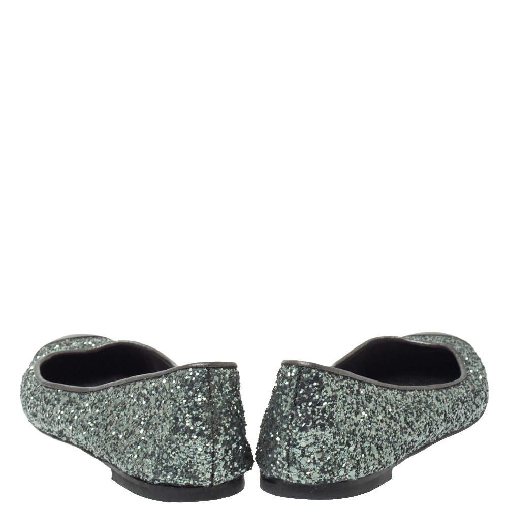 Women's Giuseppe Zanotti Grey Glitter Fabric Cap Toe Ballet Flats Size 35
