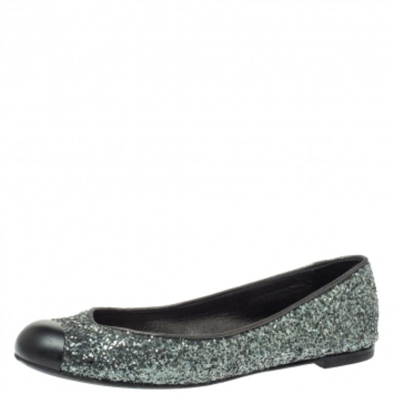 Women's Giuseppe Zanotti Grey Glitter Fabric Cap Toe Ballet Flats Size 35 For Sale