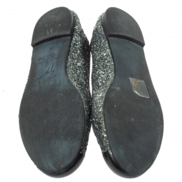 Giuseppe Zanotti Grey Glitter Fabric Cap Toe Ballet Flats Size 35 For Sale 2