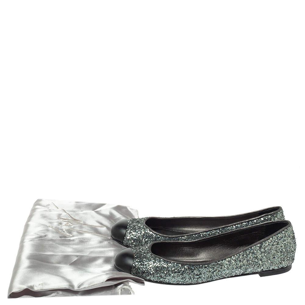 Giuseppe Zanotti Grey Glitter Fabric Cap Toe Ballet Flats Size 35 3