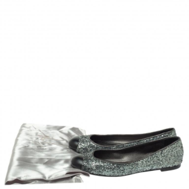 Giuseppe Zanotti Grey Glitter Fabric Cap Toe Ballet Flats Size 35 For Sale 3