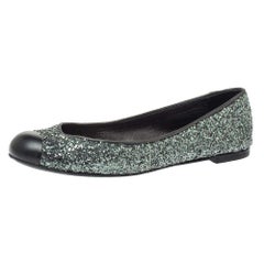 Giuseppe Zanotti Grey Glitter Fabric Cap Toe Ballet Flats Size 35
