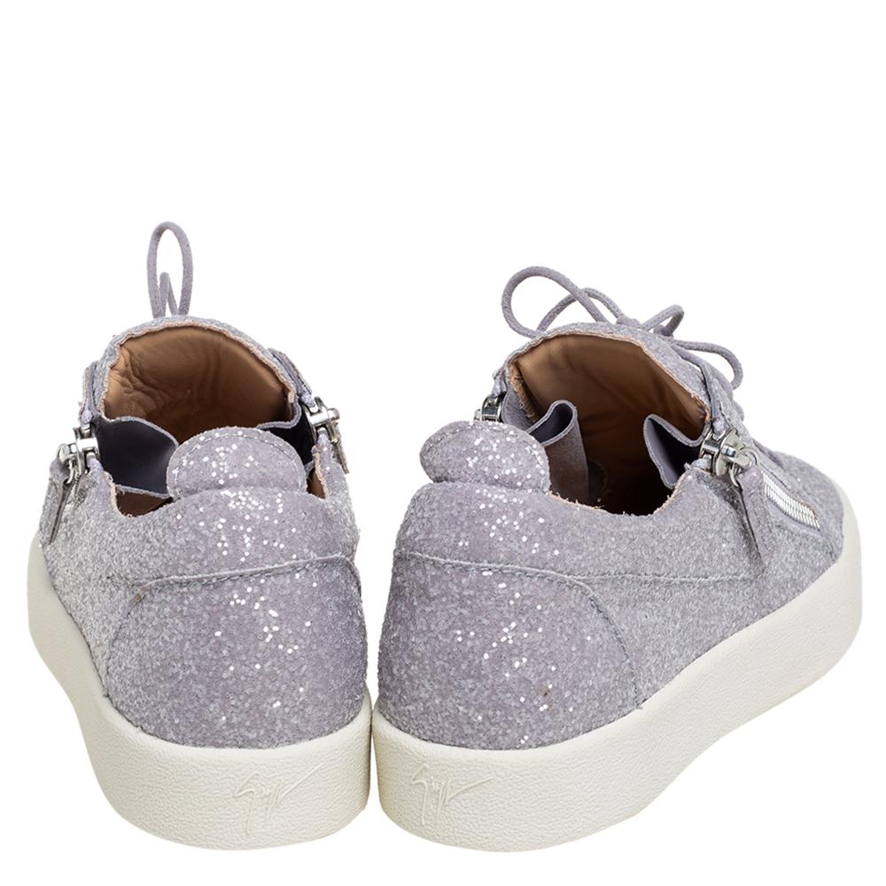 Gray Giuseppe Zanotti Grey Glitter Low Top Sneakers Size 41