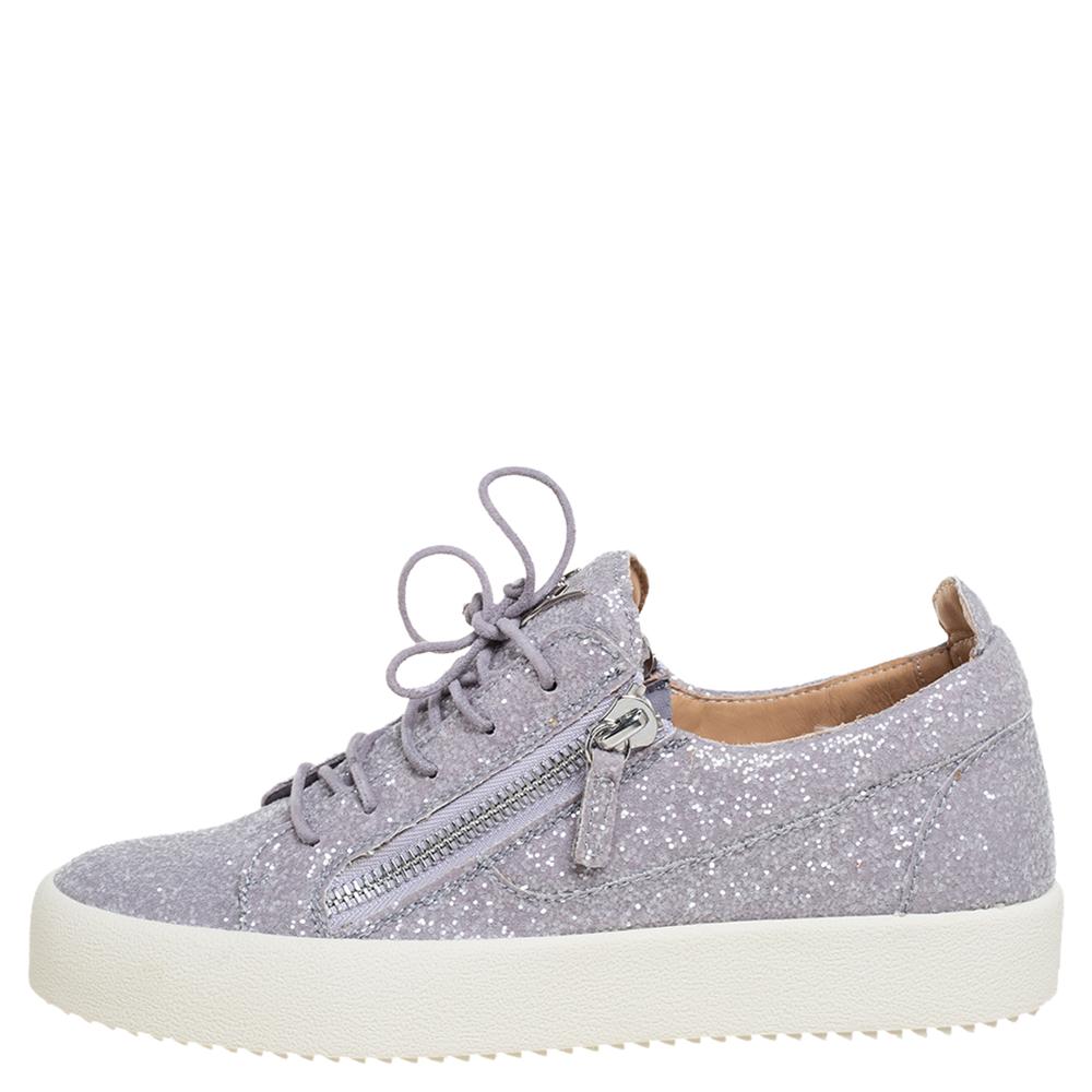 Women's Giuseppe Zanotti Grey Glitter Low Top Sneakers Size 41