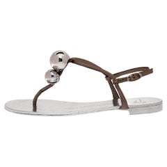 Giuseppe Zanotti Grey Leather Embellished Flat Ankle Strap Sandals Size 36