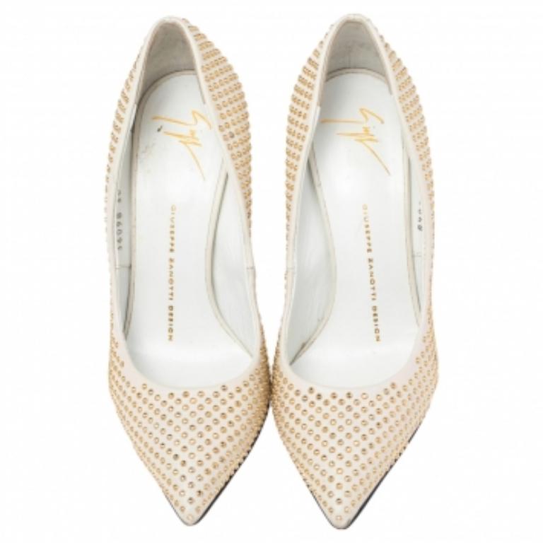 Giuseppe Zanotti Bombas de piel gris con tachuelas adornadas en punta talla 36.5 1