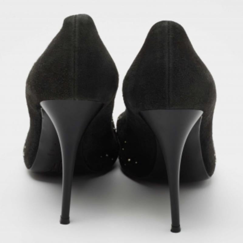 Women's Giuseppe Zanotti Grey Suede Embellished Peep Toe Pumps Size 38.5 For Sale