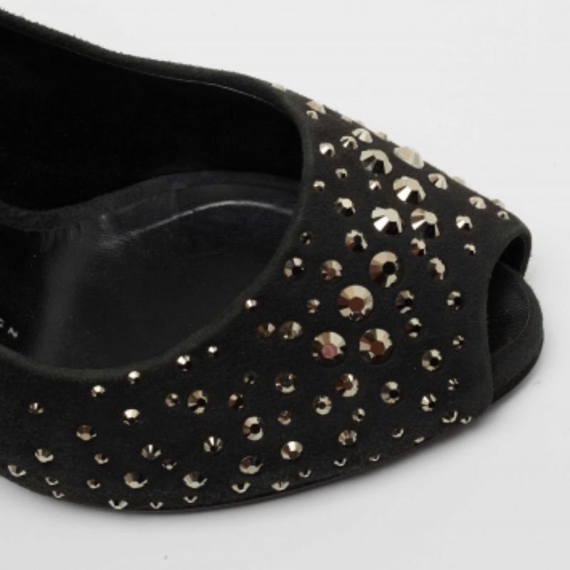 Giuseppe Zanotti Grey Suede Embellished Peep Toe Pumps Size 38.5 For Sale 2