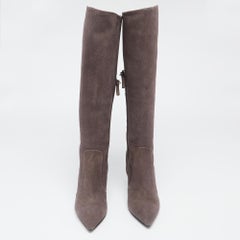 Giuseppe Zanotti Grey Suede Knee Length Pointed Toe Boots Size 37