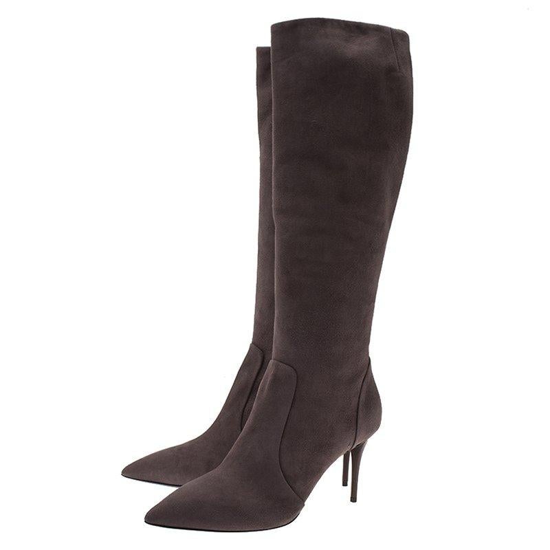 Giuseppe Zanotti Grey Suede Pointed Toe Knee Boots Size 41 1