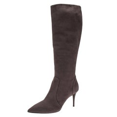 Giuseppe Zanotti Grey Suede Pointed Toe Knee Boots Size 41