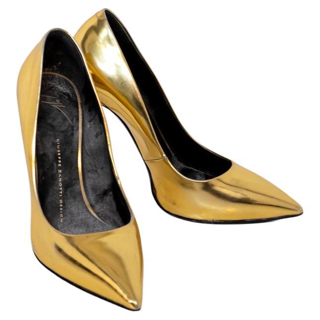 NEW GIUSEPPE ZANOTTI GOLD and SILVER MIRROR-EFFECT CUTOUT WEDGE LEATHER ...