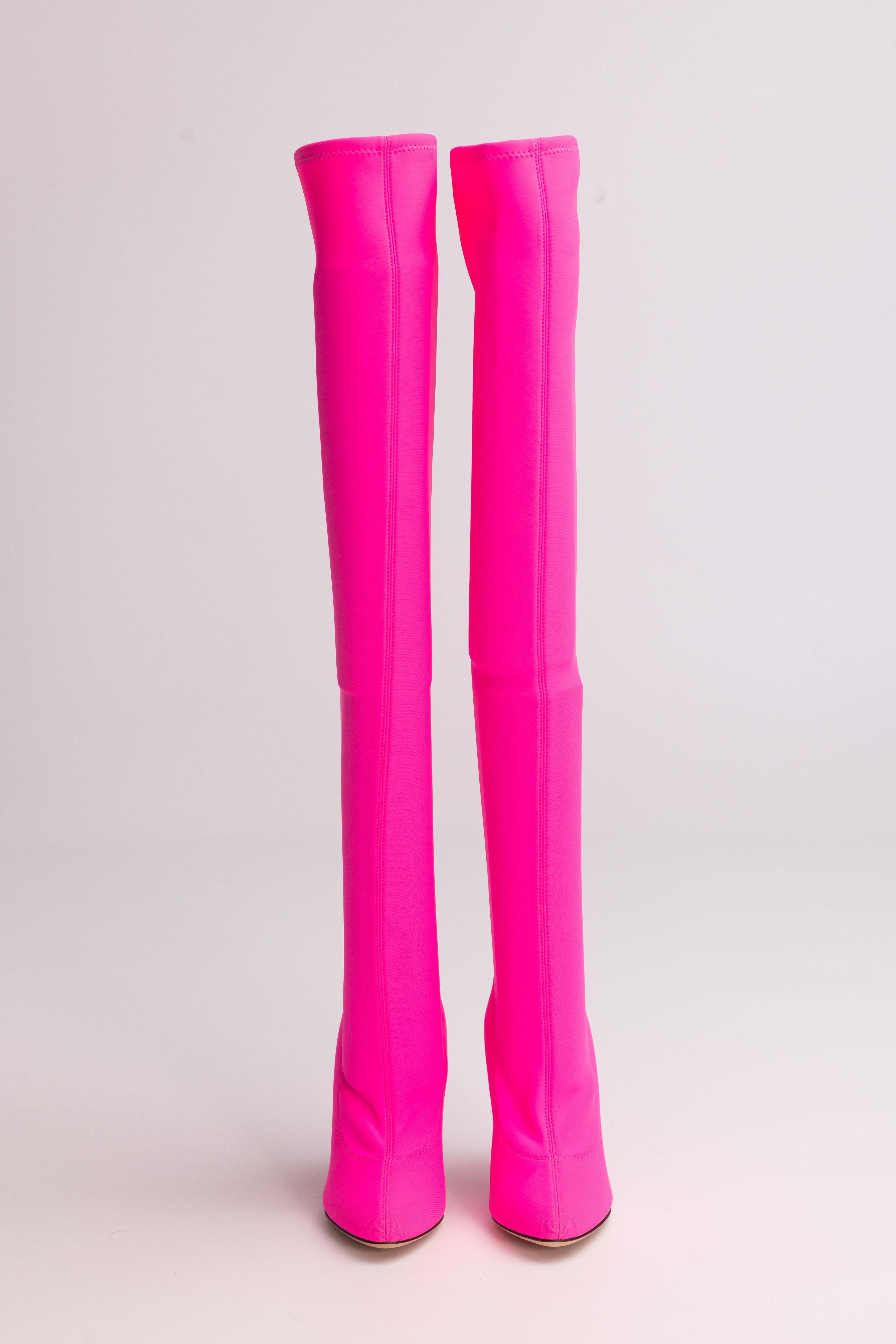 Giuseppe Zanotti Hot Pink Knee High Heeled Boots (EU 36) In Good Condition For Sale In Montreal, Quebec