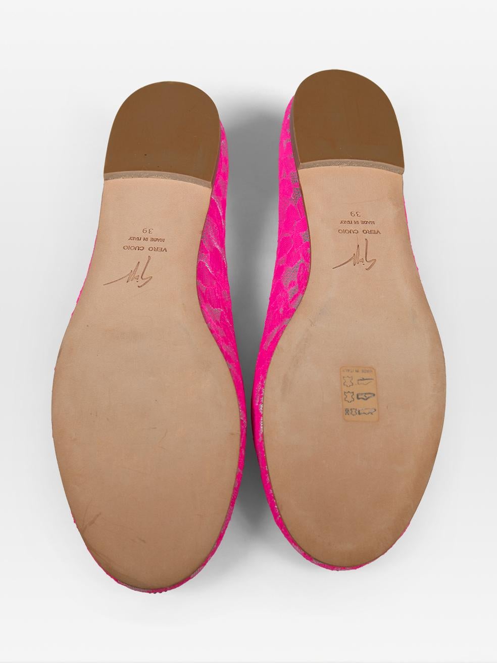 Women's Giuseppe Zanotti Hot Pink Leather & Lace Ballet Flats Size IT 39 For Sale