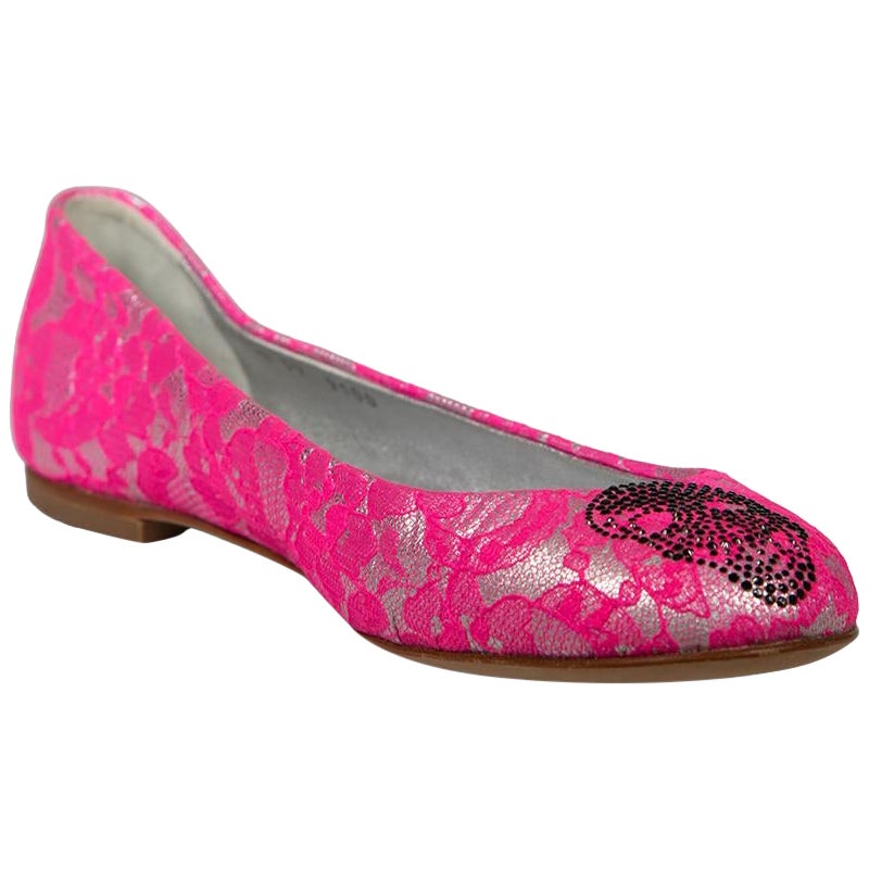 Giuseppe Zanotti Hot Pink Leather & Lace Ballet Flats Size IT 39 For Sale