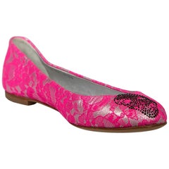 Giuseppe Zanotti Hot Pink Leder & Spitze Ballet Flats Größe IT 39