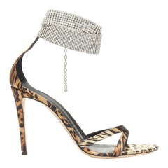 GIUSEPPE ZANOTTI Janell leopard print crystal ankle strap high heel sandal EU39