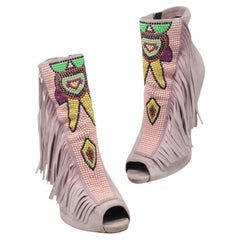 Giuseppe Zanotti Jurimea Fringe Studded Pink Suede Booties Size 39