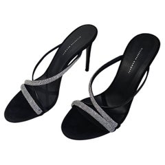 Giuseppe Zanotti Kassie Black Suede Crystal Straps Mules Sz EU40/US10 gala