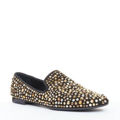 GIUSEPPE ZANOTTI Kevin black suede gold silver Swarovski crystal loafers EU43