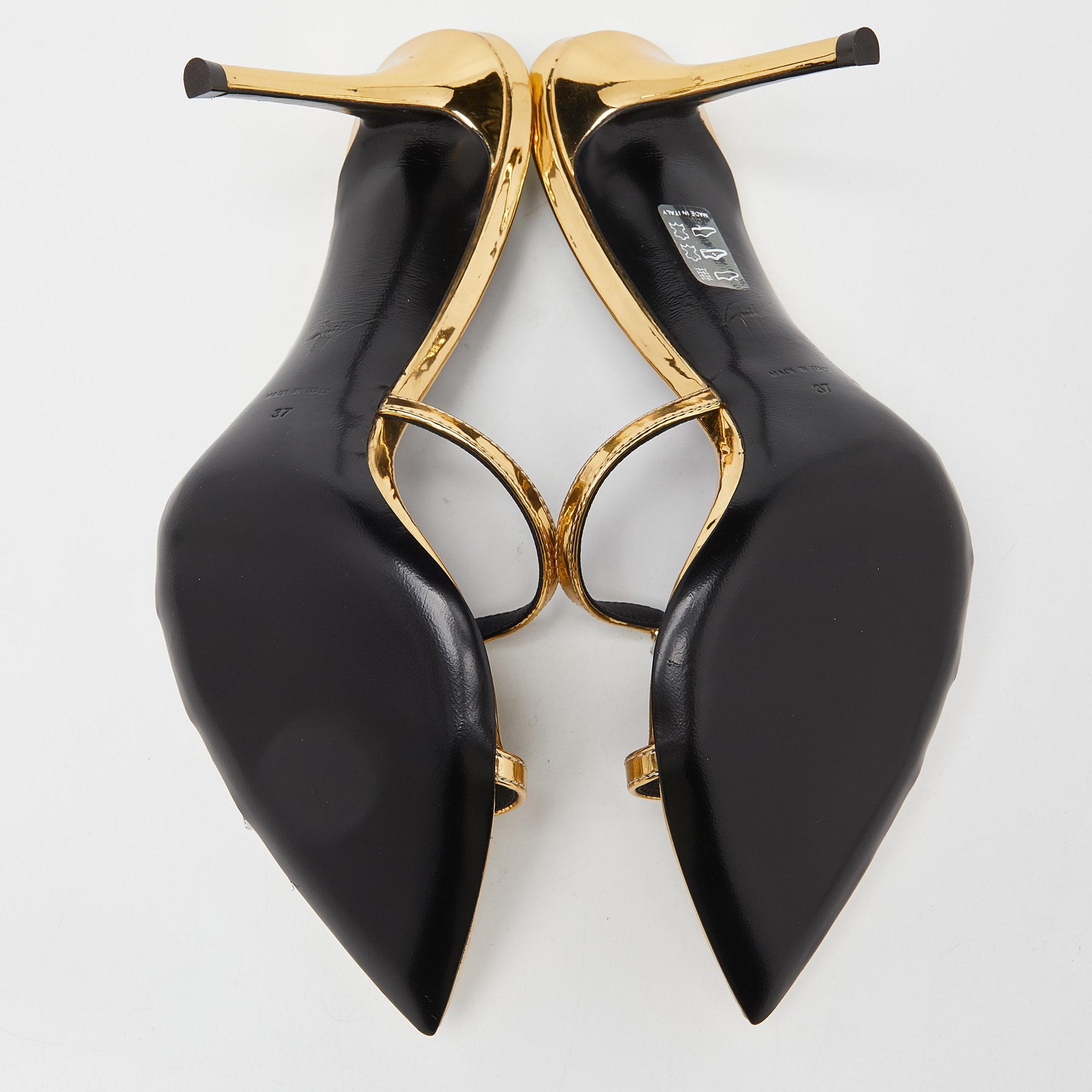 Giuseppe Zanotti Laminated Leather Crystal Embellished Slide Sandalen Größe 37 im Angebot 3